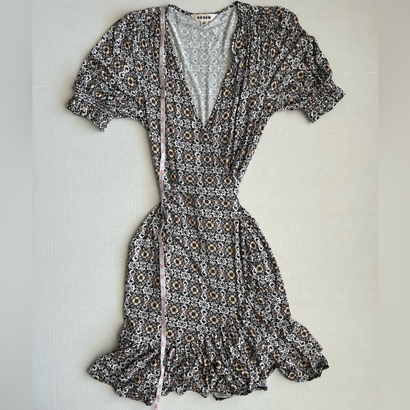 Boden Dress Women's Black Opulent Pome Ruffle Wrap Jersey Mini 4R - Picture 6 of 13